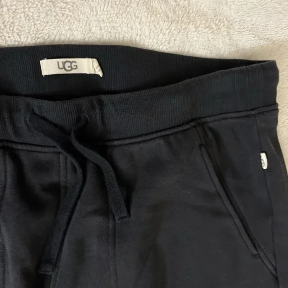 UGG Gabi Wide Legged Sweatpants Women’s Size Large Black Brushed Fleece Raw Hem - Picture 2 of 7